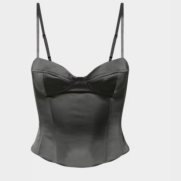 Artizia Ten Charcoal Grey Satin Dazzle Corset Top Size 2 NWT - Picture 4 of 6